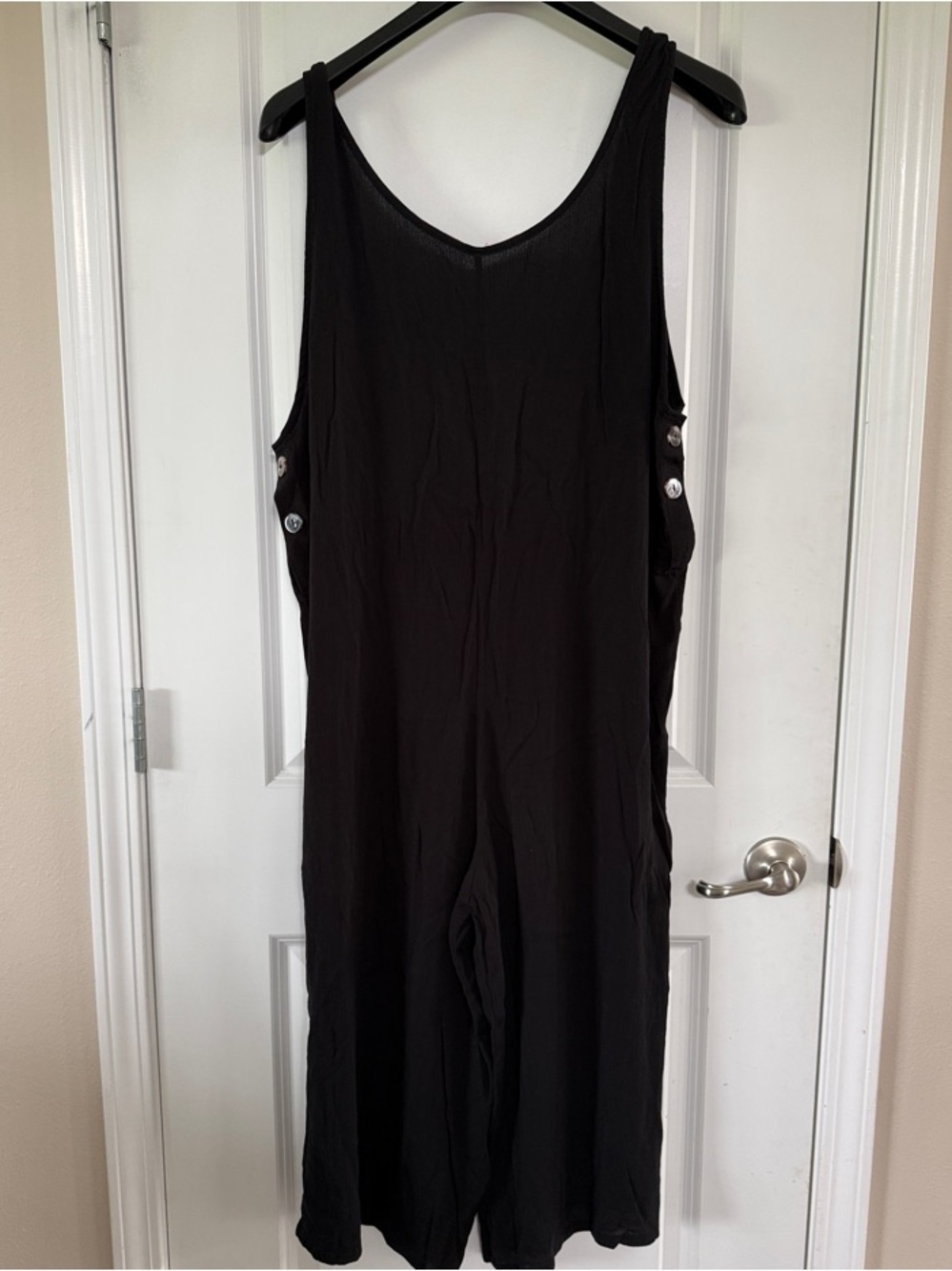 Black Swim-cover Romper with Side Buttons, Deep Plunge Back, 16